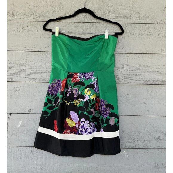 Bershka Floral Printed Strapless Tube Mini Dress Green S/M NEW - Picture 1 of 2